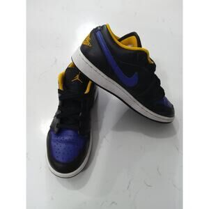 Nike Air Jordan 1 low black Lakers purp/ yellow SZ 4.5 Y/M, 6W athletic sneakers